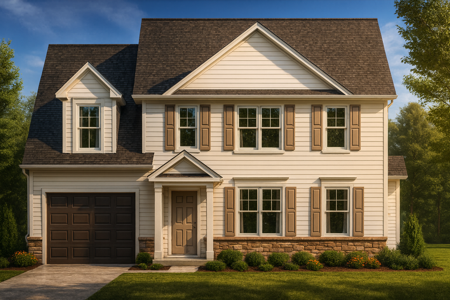 Two-Story 3-Bedroom Traditional Home Plan with 2-Car Garage (1875 sq ft)