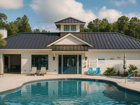 19-2288 CLUBHOUSE & POOLHOUSE - Modern Pool and Clubhouse Floor Plan: CAD Designs & Blueprint