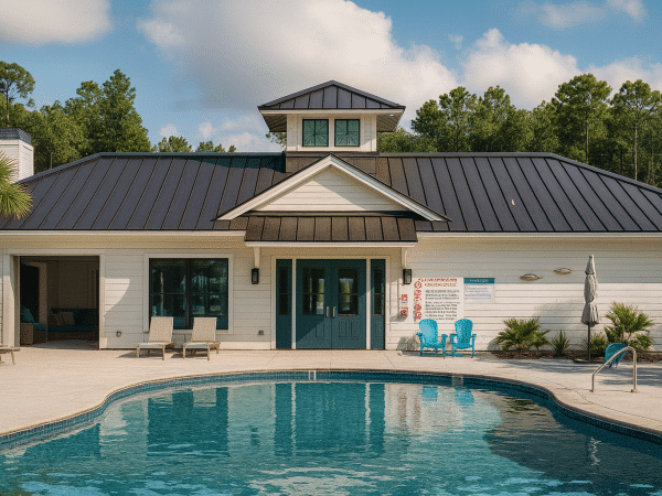 19-2288 CLUBHOUSE & POOLHOUSE - Modern Pool and Clubhouse Floor Plan: CAD Designs & Blueprint