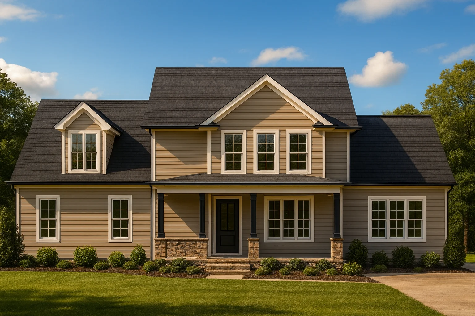 1.5-story house plan featuring 3 bedrooms, 2 bathrooms