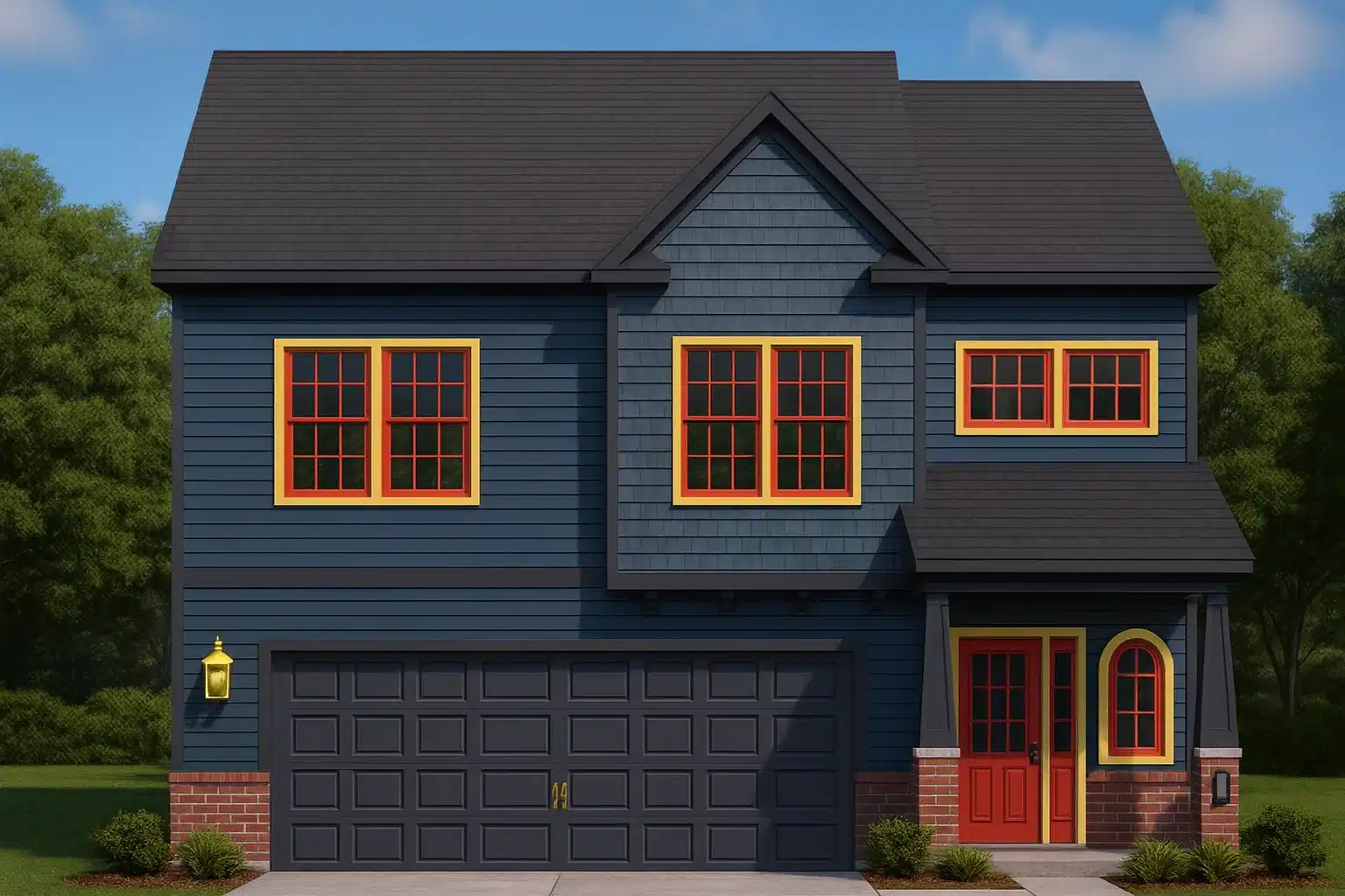 2,044 sq. ft. modern suburban house plan with 3 bedrooms, 2 baths