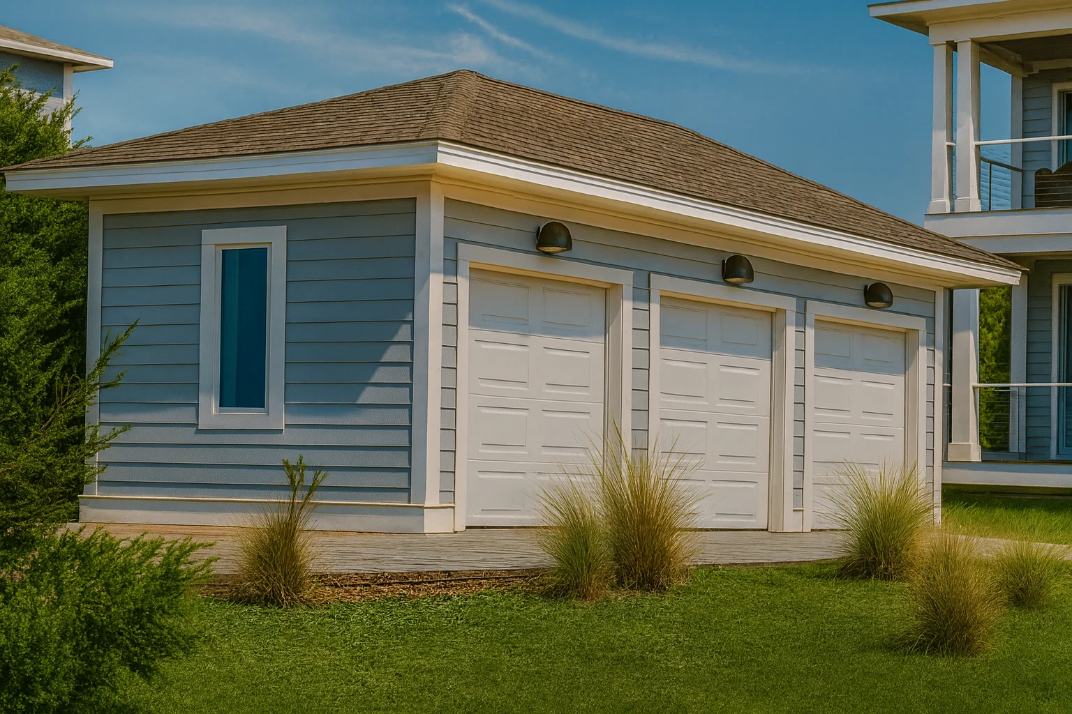 3-Cart Coastal Garage Plan with CAD Blueprints & Modern Design