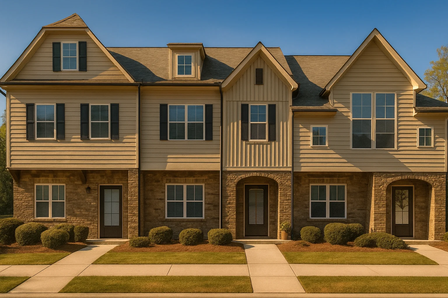 3-Unit Craftsman Townhome Plan