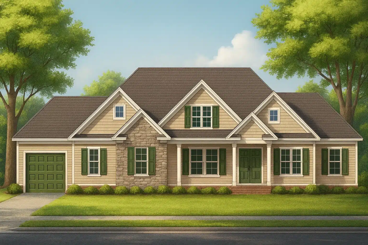 3-bedroom, 3-bathroom 1.5-story house plan with 3,213 heated sq. ft.