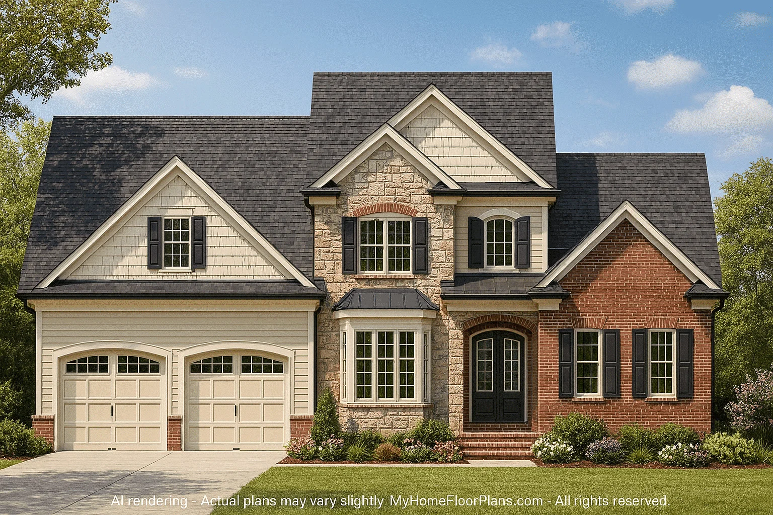 3,298 sq. ft. traditional house plan with 2 floors, 4 bedrooms
