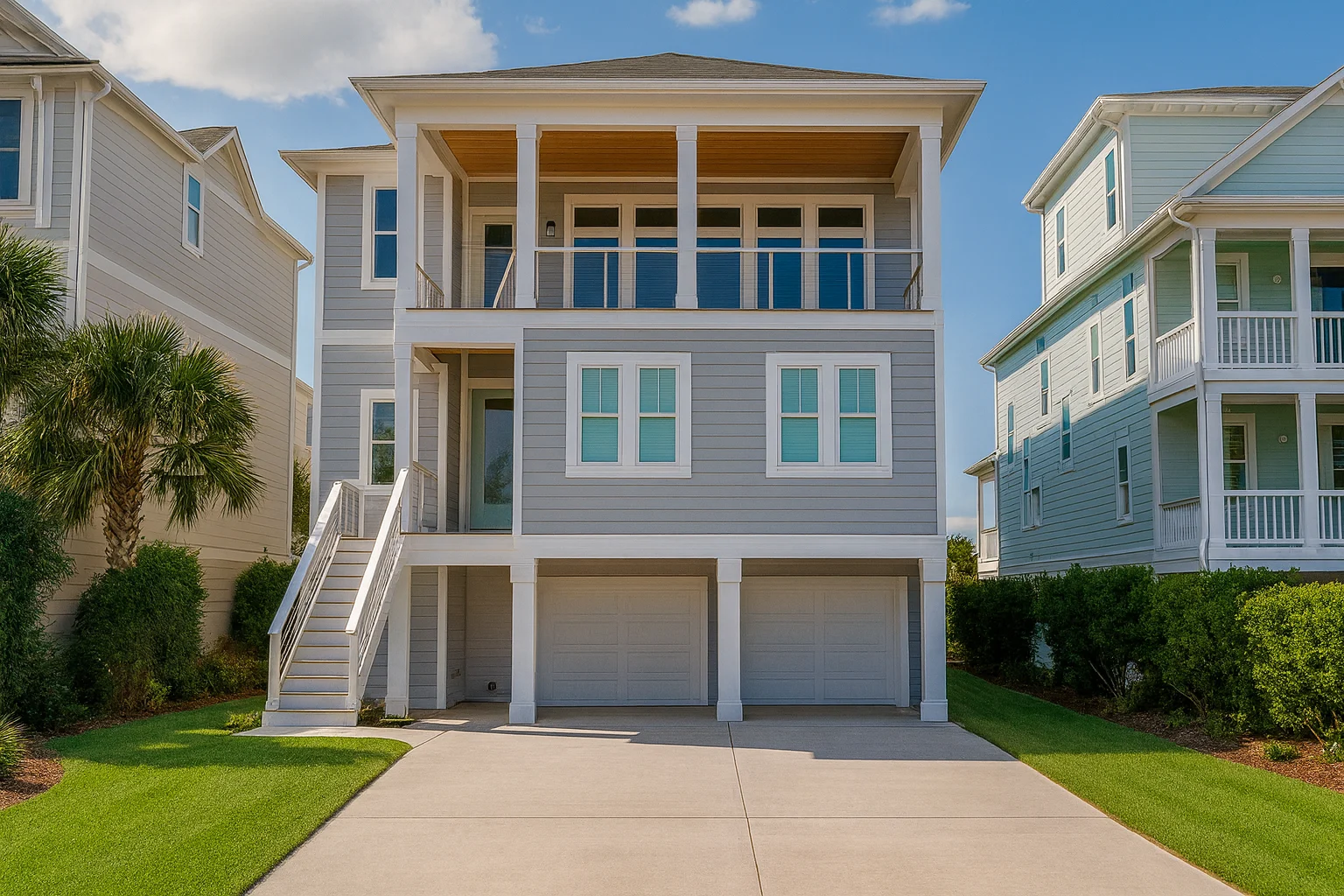 Coastal Home Plan with 3 Floors, Vaulted Ceilings & Elevator Access