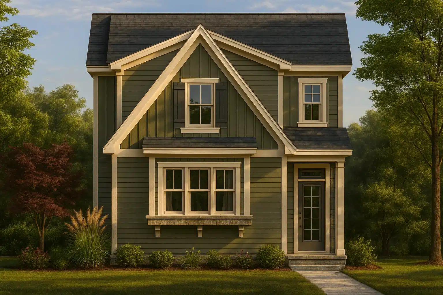 Craftsman-style home plan featuring 2 floors, 3 bedrooms