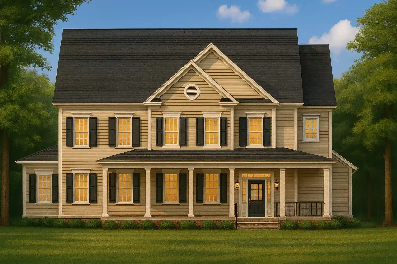 Elegant 2-Story Colonial House Plan with CAD Blueprints & PDF Files