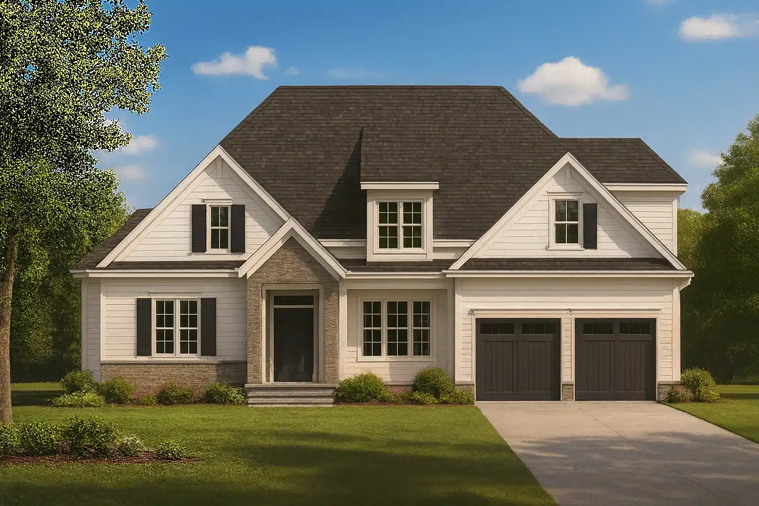 Elegant 2-Story House Plan with Vaulted Ceilings and Architectural CAD Designs