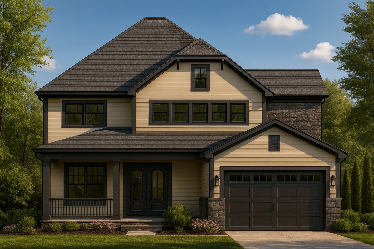 Modern 2-Story Home Plan with 4 Bedrooms & Vaulted Ceilings