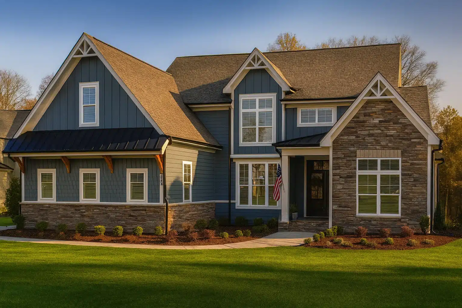 Modern Home Floor Plan with CAD Blueprint for 2-Story Design