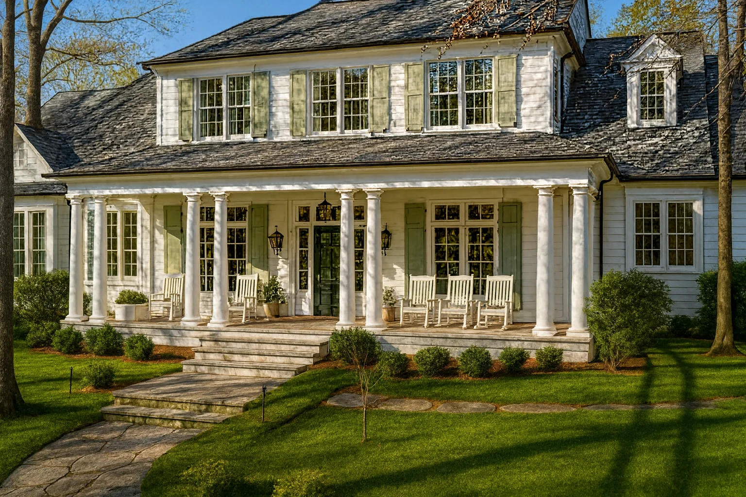Southern Colonial Home Plan with 5 Bedrooms, Porches, and Luxury Layout