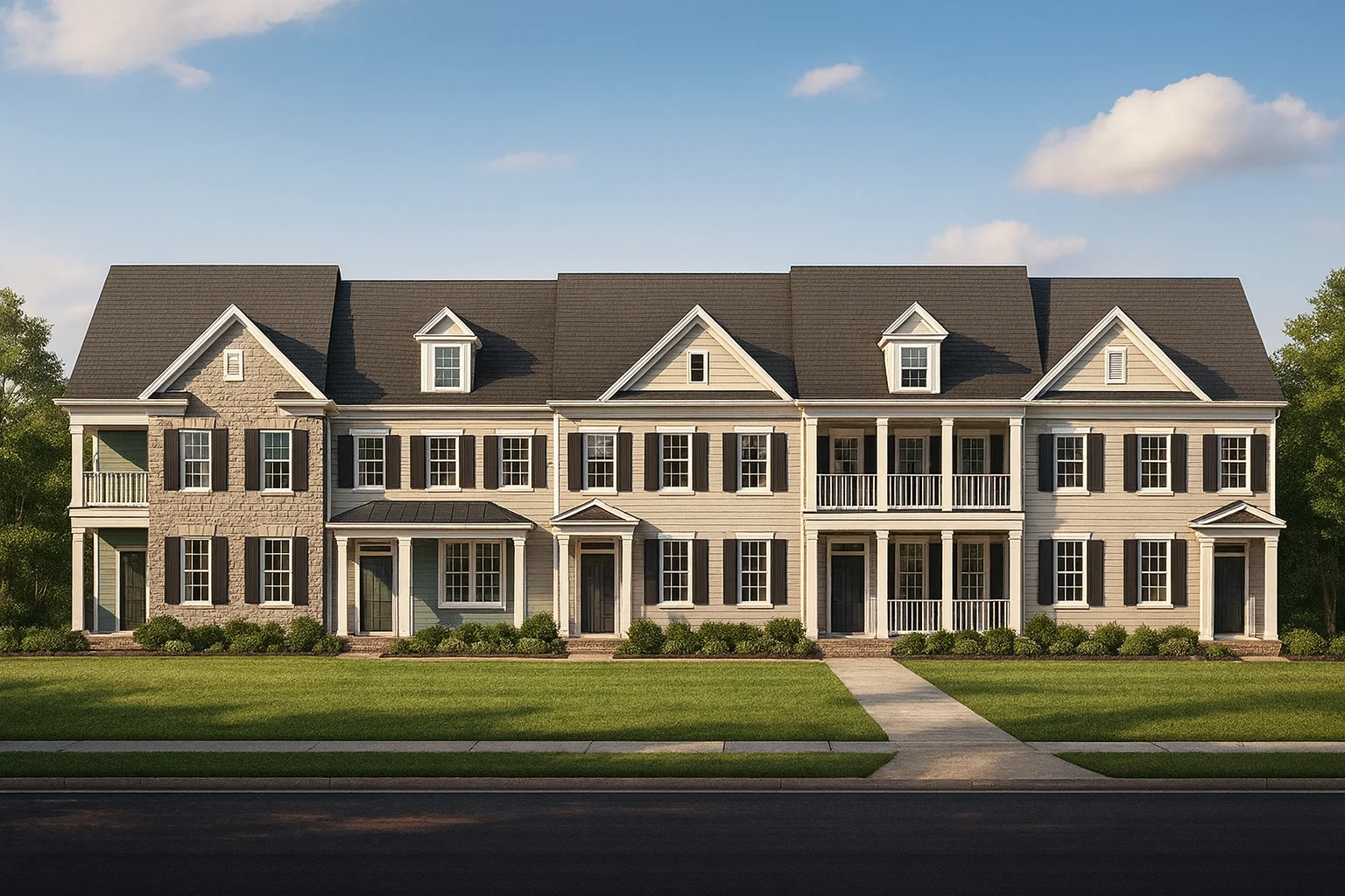 8-1395 BLDG 1 TOWNHOUSE PLAN - Colonial Revival Townhouse Plan: Rear Entry Garage, Floor Plan & CAD Blueprint