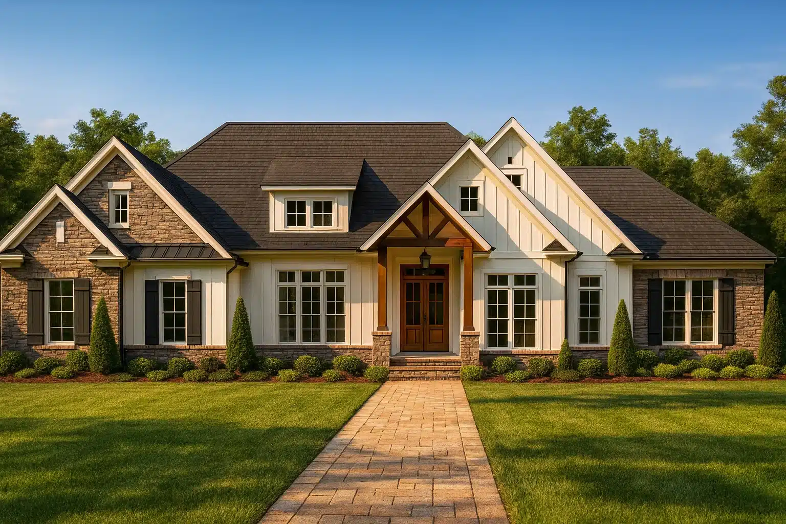 Traditional Craftsman Home Plan with Bonus Room and Vaulted Ceilings