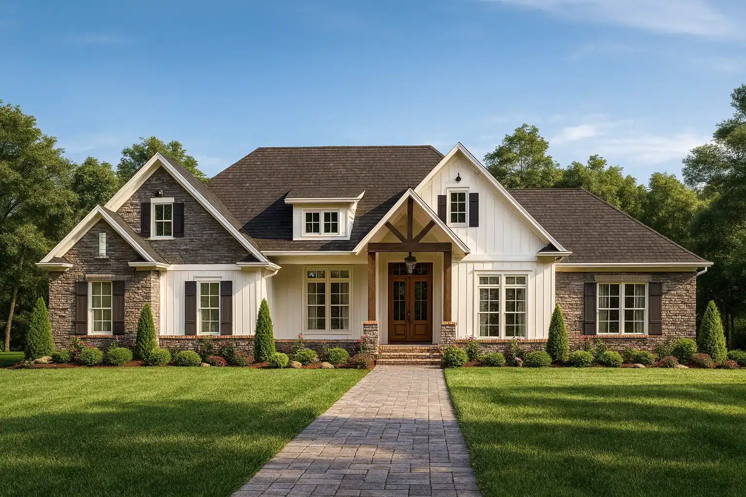 19-1663 HOUSE PLAN - Traditional Craftsman House Plan with Bonus Room and Vaulted Ceilings