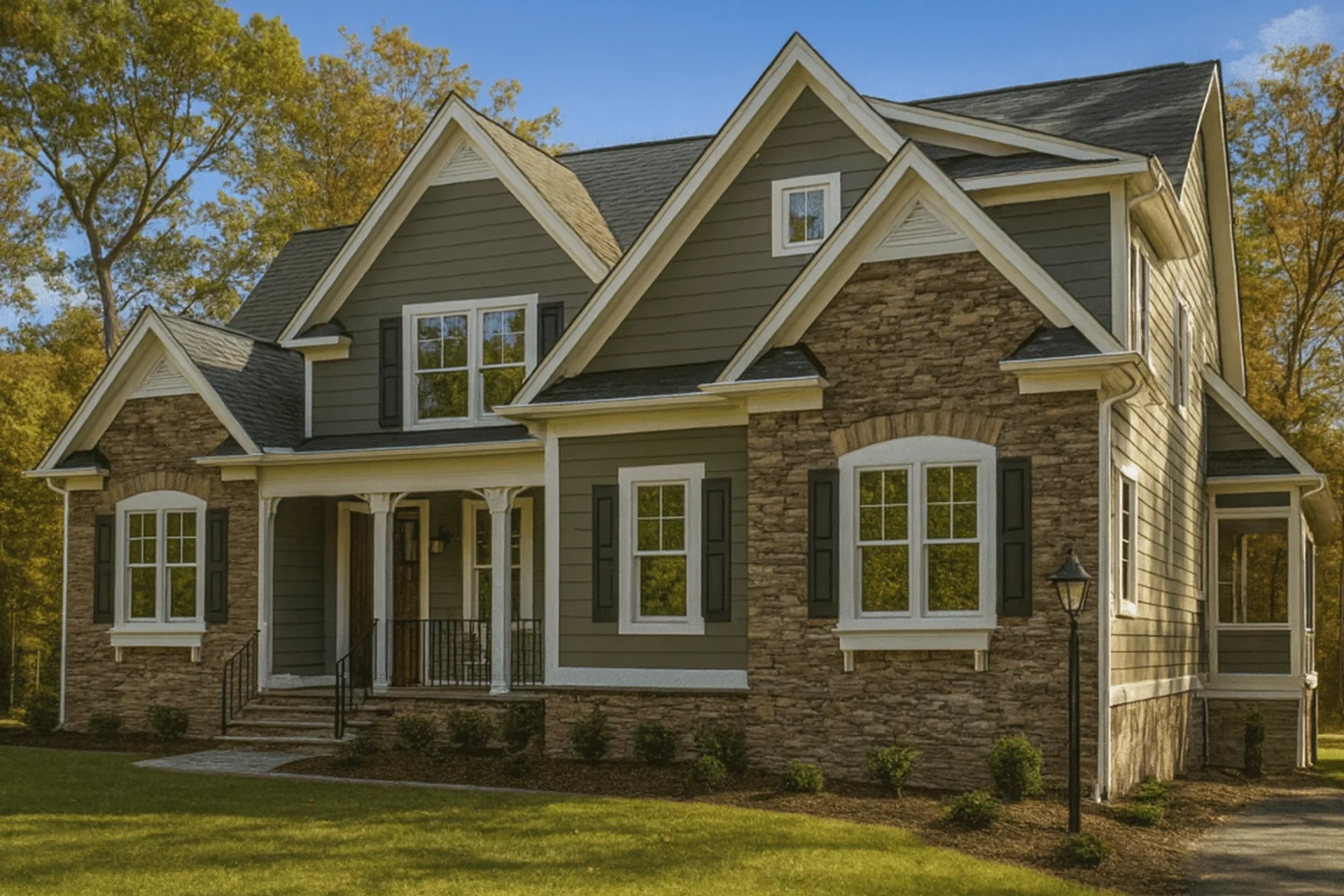 8-1244 HOUSE PLAN - 3 Bed • 2.5 Bath • 2,460 Sq Ft New American Home Plan—bonus room, porches, 2-car garage